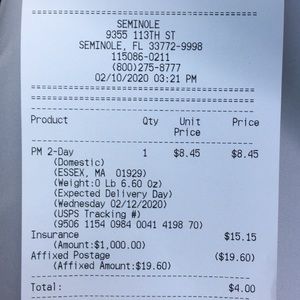 Platinum ring receipt